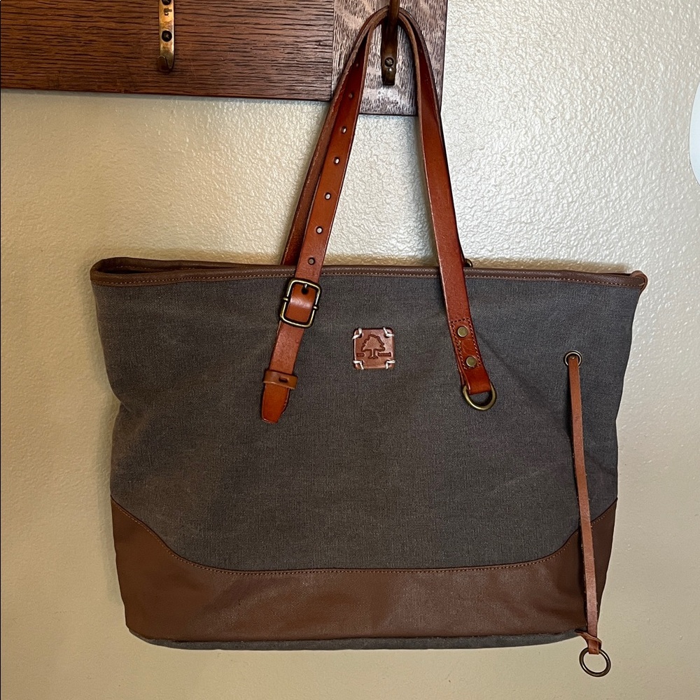 TSD Brand Redwood Shopper Tote Gray Canvas & Leather - Picture 3 of 8